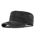 Vintage washed black cotton cadet cap with metallic eyelets and reinforced brim - Adjustable / Black Eyelets (FC212-1)