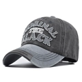 Macro detail of washed canvas baseball cap with 3D ORIGINAL letter embroidery - Adjustable / Gray and Black (CB207-8)