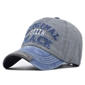 Detail of vintage washed grey and blue cotton baseball cap with 3D ORIGINAL embroidery - Adjustable / Navy and Gray (CB207-10)