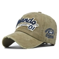 Vista detallada del bordado 3D de Orlando en la gorra de béisbol de algodón lavado - Ajustable / Caqui