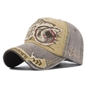 Cappellino da baseball vintage kaki e grigio con ricamo squalo 3D e dettagli consumati - Giallo