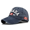 Gewassen marineblauwe honkbalpet met Canada-borduurwerk en esdoornblad-patches - Verstelbaar / Gewassen Marineblauw