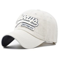 Detail of cream baseball cap with navy 'Always New York City' 3D embroidery - Adjustable / Off White