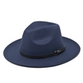 Dettaglio cappello fedora in lana blu scuro con cinturino in pelle nera fine - M(56-58cm) / Blu navy