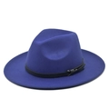 Cappello fedora blu reale in lana a tesa larga con fascia in pelle nera e fibbia in metallo - M(56-58cm) / Blu scuro