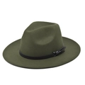 Dettaglio di un cappello fedora in lana verde oliva con fascia in pelle nera e nodo - M(56-58cm) / Verde