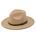 Dettaglio di un cappello fedora in lana color cammello con fascia in pelle nera annodata - M(56-58cm) / Kaki