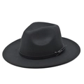 Cappello Fedora classico in feltro di lana nero con fibbia in pelle per uomo e per donna - M(56-58cm) / Nero