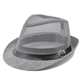 Vista dettagliata del cappello jazz grigio con parte superiore in rete e cinturino - Grigio