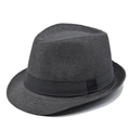 Men's dark gray straw fedora hat with black ribbon band and vintage British style for summer - Adjustable / Black