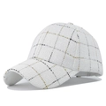 Elegant white tweed baseball cap with black and gold thread woven plaid pattern for women - Plaid Tweed Style / White