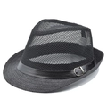 Dettaglio del cappello jazz nero vintage con corona in rete traspirante e fibbia in pelle - Nero
