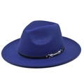 Detail of royal blue fedora with wide brim, black leather band and silver buckle - M (56-58cm) / Jazz Fedora Hat / Dark Blue