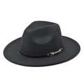 Elegant black wool fedora hat with wide brim and leather band with gold buckle detail - M (56-58cm) / Jazz Fedora Hat / Black