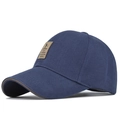 Berretto da baseball classico in cotone blu scuro con toppa in pelle e visiera curva - Regolabile / Blu Marino