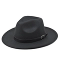 Chapeau fedora classique en feutre de laine noir avec bandeau en cuir et boucle - M / Noir