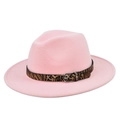 Detail of pink fedora hat showing leopard print band and metallic buckle detail - M(56-58cm) / Pink