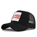 Zwarte trucker pet met witte mesh achterkant en rode I PEE IN POOLS borduring - Verstelbaar / Zwart