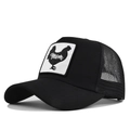 Black mesh trucker hat with a white square cock patch and Mom embroidery on the front - Black