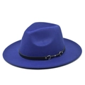 Chapeau fedora élégant bleu roi en laine avec bande en cuir noir et boucle argentée - M(56-58cm) / Bleu foncé