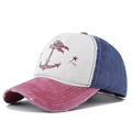Détail d'une casquette vintage délavée avec visière usée et broderie d'ancre marine - Réglable / Vintage Délavé (CB220-3) / Wine Red (CB220-3)