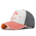 Casquette baseball vintage délavée avec motif ancre, visière orange et contrastes - Réglable / Vintage Délavé (CB220-2) / Orange (CB220-2)