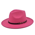 Detail of rose red fedora with wide brim, featuring a black band and gold buckle - M (56-58cm) / Rose Red (BF107-13)