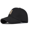 Berretto da baseball in cotone nero con toppa in pelle marrone e bordo a contrasto - Regolabile / Nero