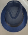 Dark blue breathable mesh fedora hat with elegant leather band and metallic buckle detail - Navy Blue
