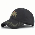 Detailed view of Ranger 3D embroidery and green wave stitching on camouflage baseball cap - Ranger Embroidery Black / Black