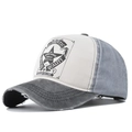 Distressed vintage washed cotton baseball cap with grey and beige contrast star print - Adjustable / Black and Gray