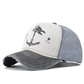 Casquette de baseball délavée avec motif ancre et détails usés sur la visière - Réglable / Vintage Délavé (CB220-1) / Noir et Gris (CB220-1)