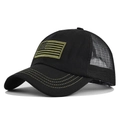 Tactical black mesh baseball cap with olive green US flag patch and curved brim - Black