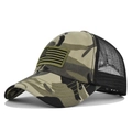 Side view of tactical camouflage baseball cap with US flag patch and breathable mesh - Camouflage