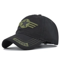 Casquette de baseball tactique noire avec étoile brodée vert olive et détail ARMY sur visière - Réglable / Noir