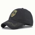 Casquette baseball en toile noire avec écusson bouclier vert armée et étoile rouge brodée - Réglable / Noir
