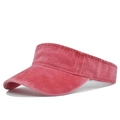 Detail of multi-row stitching on the brim of a vintage washed red empty top baseball cap - Adjustable / Red