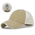 Verstellbare khakifarbene Pferdeschwanz-Kappe mit Distressed-Mesh und hohem Loch - Verstellbar / Khaki