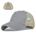 Vintage washed trucker hat with criss-cross elastic ponytail hole for women in grey - Gray