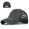 Gorra de coleta en algodón lavado gris oscuro con bandas elásticas y malla posterior - Negro Lavado