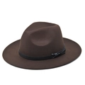 Cappello Fedora classico in feltro marrone scuro con tesa piatta e fascia in cuoio nero - M(56-58cm) / Caffè