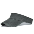 Detailed side view of washed dark grey empty top sun visor hat with durable stitched brim - Adjustable / Army Green