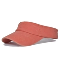 Detail of coral red washed cotton sun visor with vintage texture and reinforced stitching - Adjustable / Orange