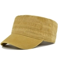 Detail view of khaki military flat cap showing reinforced stitching and side eyelets - Adjustable / Yellow (CA501-7)