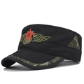Detail of black military cap with red star embroidery and camouflage underbrim - Black (CA130-1)