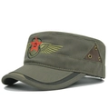 Detail of army green patrol cap featuring red star embroidery and gold metal eyelets - Army Green (CA130-2)
