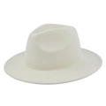 Detail of a cream wide brim wool fedora hat showing crown stitching and felt texture - M (56-58cm) / Beige