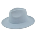 Detailed view of sky blue wool fedora hat with a classic wide brim and structured crown - M (56-58cm) / Sky Blue