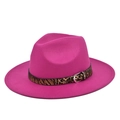 Classic magenta felt fedora hat featuring a leopard print band and metallic buckle - M(56-58cm) / Dark Rose Red