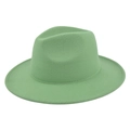 Macro shot of light green fedora hat showing textured wool felt and wide brim stitching - M (56-58cm) / Verdant